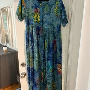 Authentic Hawaii Blue Multicolor Button-Down Dress